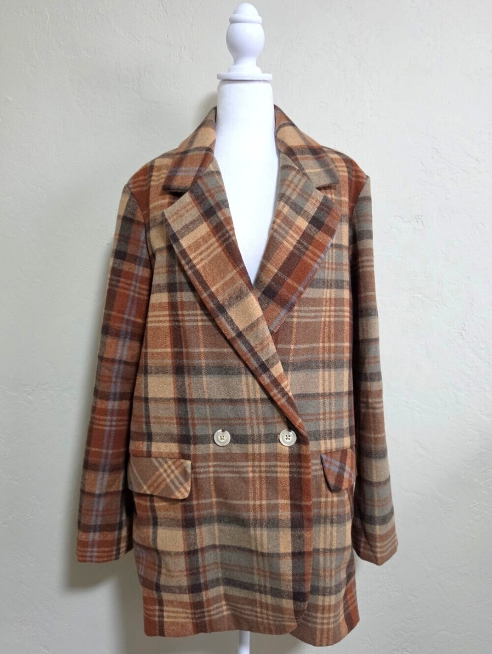 Free People Mari Plaid Blazer Coat In Winter Wheat L, Autumn Style, Oversized - Picture 5 of 16